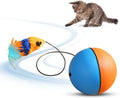 Interactive self-rolling cat ball toy in Blue Orange and Gray colours on a white background