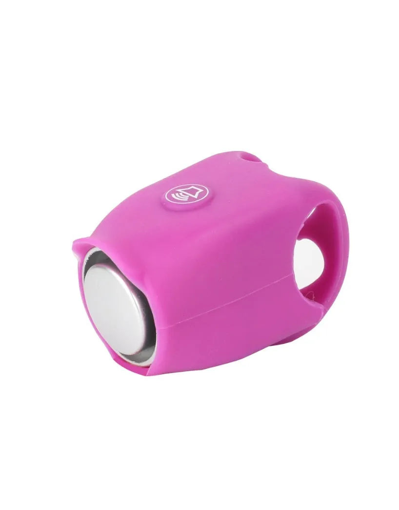 Electronic bicycle horn for handlebars in plastic, available in black green purple white red blue, with button battery power