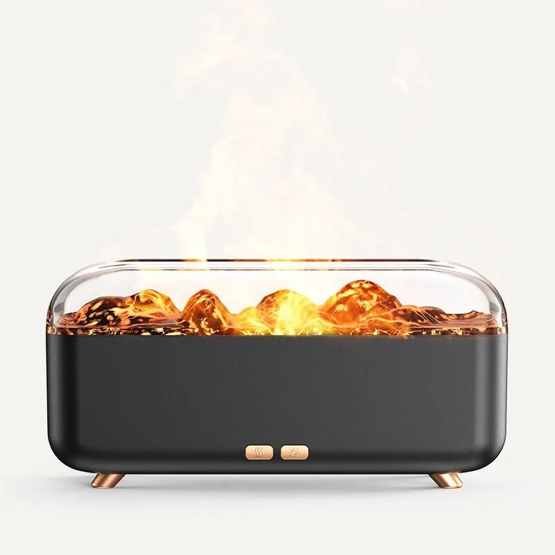Black household desktop seven-colour flame aroma diffuser with 300ml capacity and Type-C plug-in