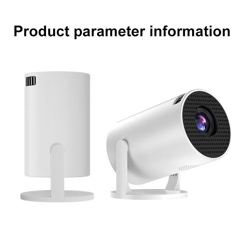 White mini wireless portable HD projector for home use with same-screen feature.
