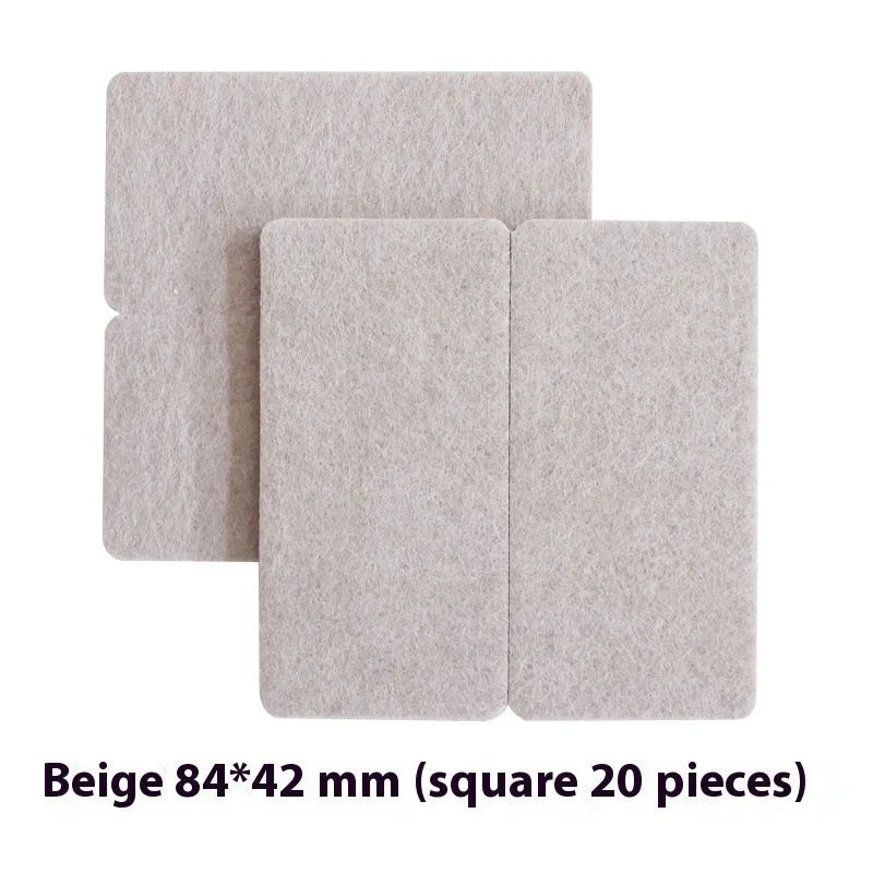 Beige plastic furniture protection pads in round and square shapes with multiple size options