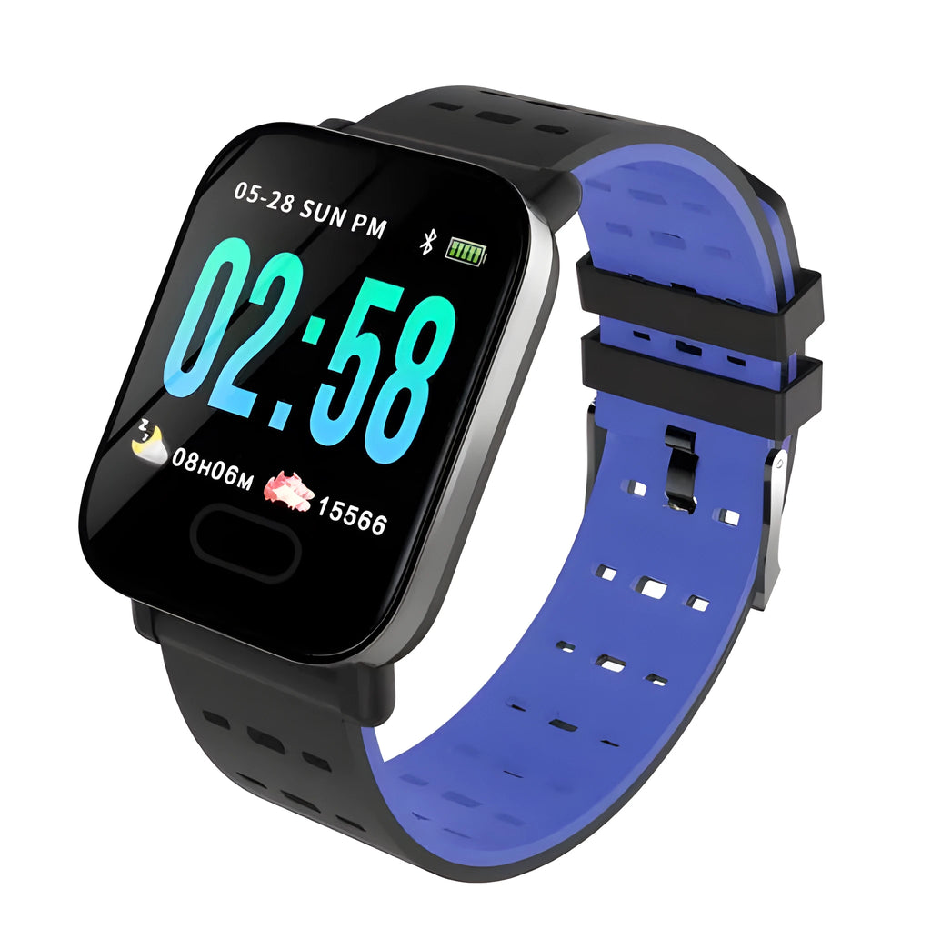A6 smart bracelet with colour screen and black silicone strap on a wrist