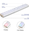 Rechargeable motion sensor LED light strip in three length options for cupboard lighting.