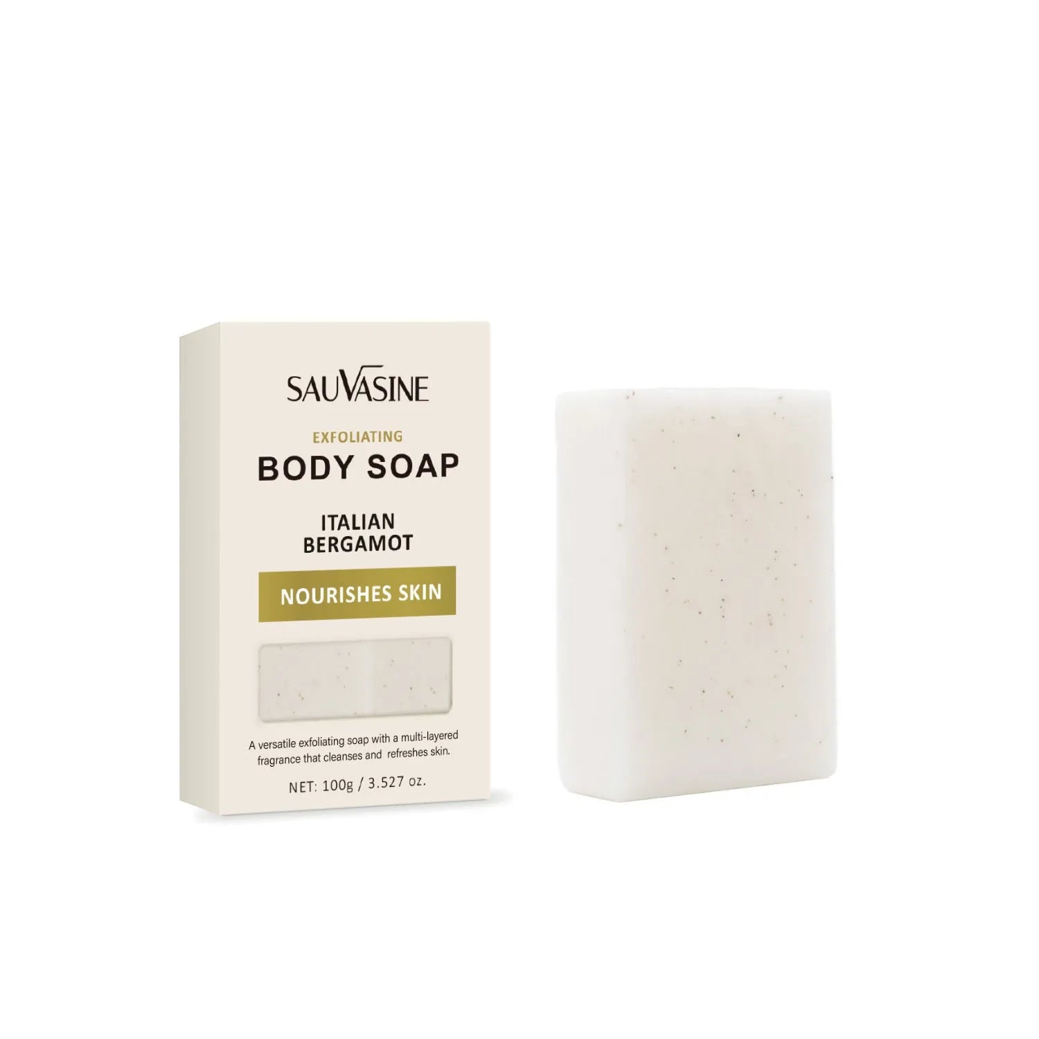 Exfoliating body soap bar with deep cleansing and moisturising properties for adult universal skin types