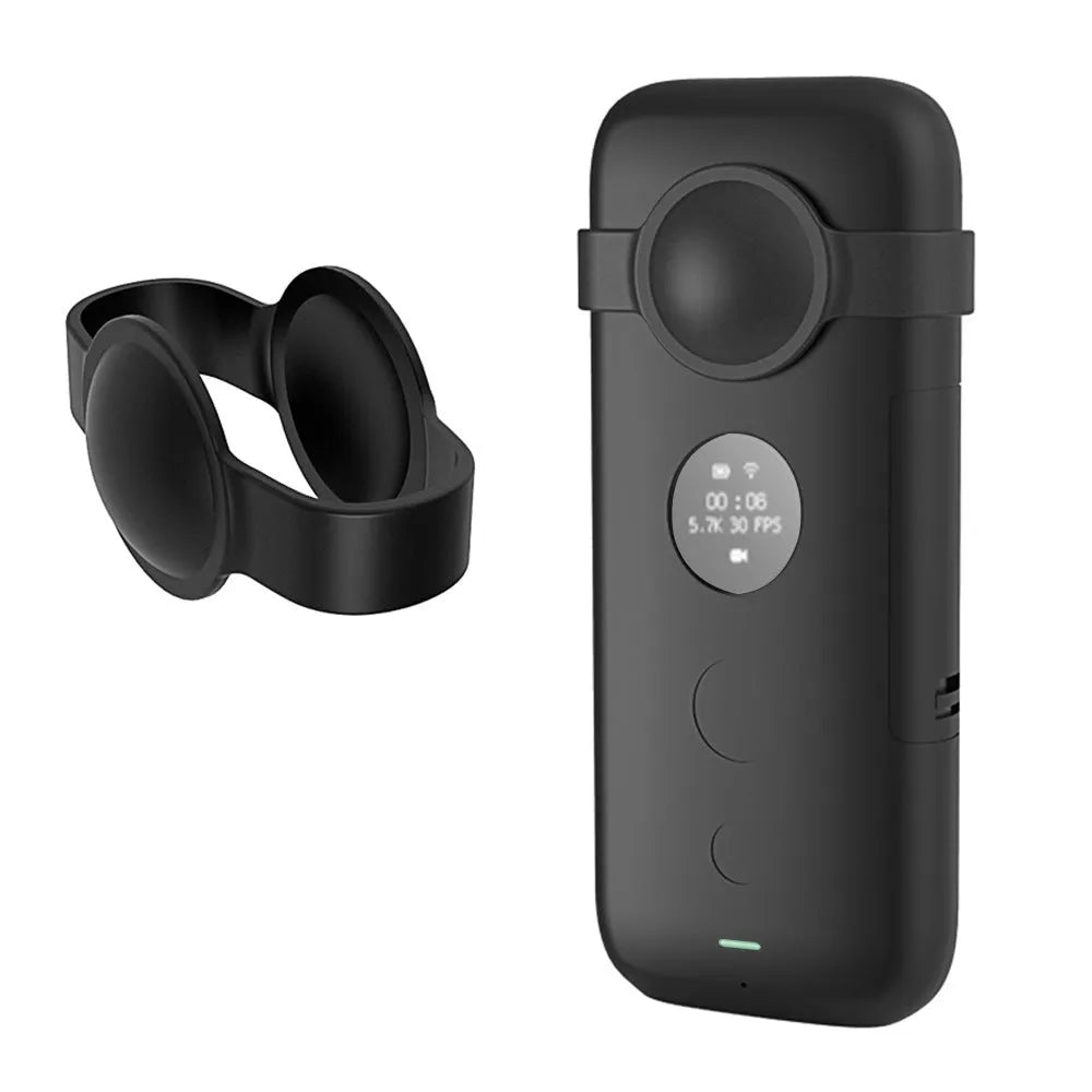 Black silicone protective case for Insta360 ONE X camera showing precise port cutouts