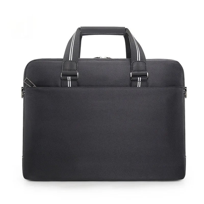 Men's black Oxford cloth large capacity laptop bag with a soft handle for business travel