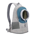 Blue pet backpack carrier with breathable mesh panels, legs out design for small dogs and cats