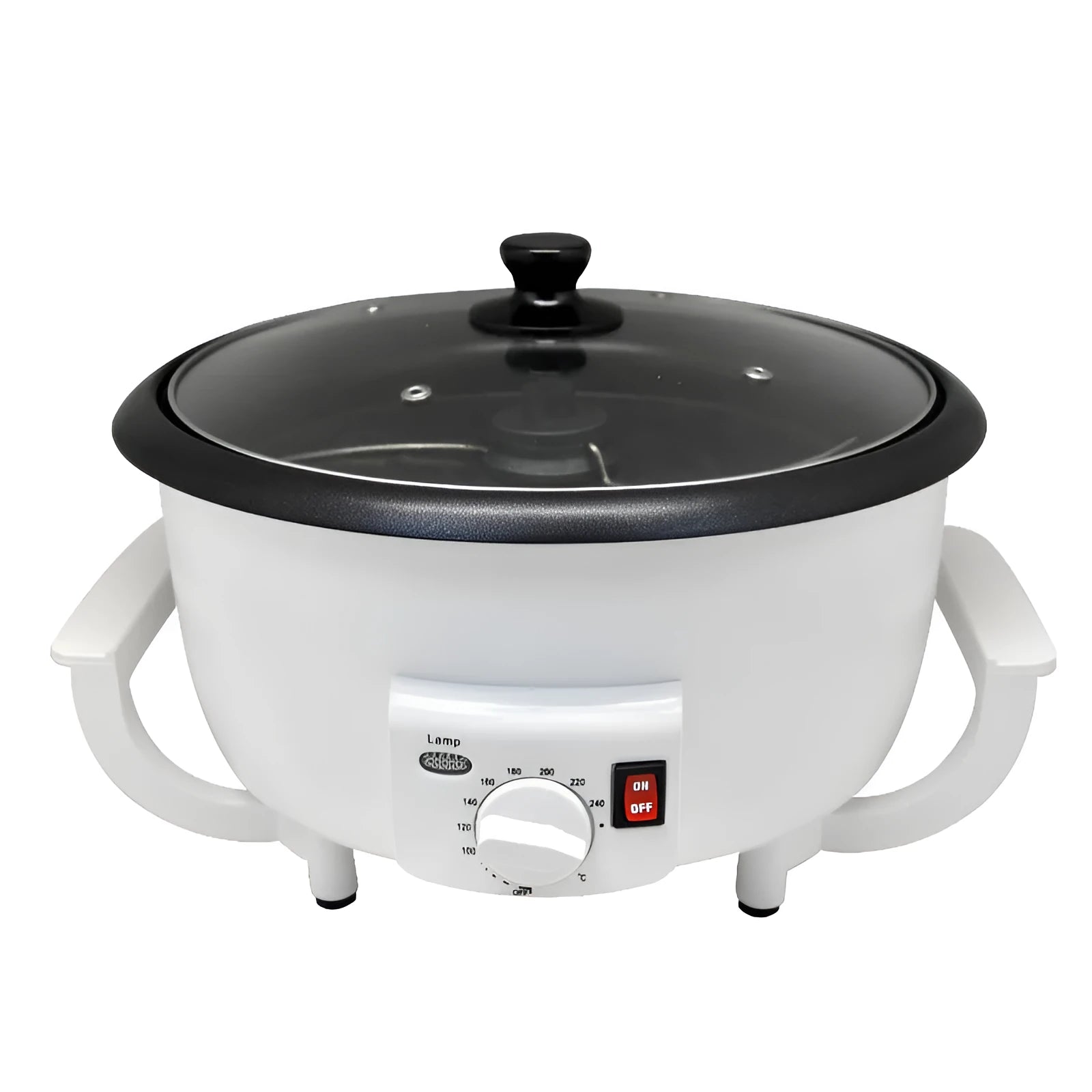 White oblate coffee bean roasting machine with 750g capacity and 225mm pot base.