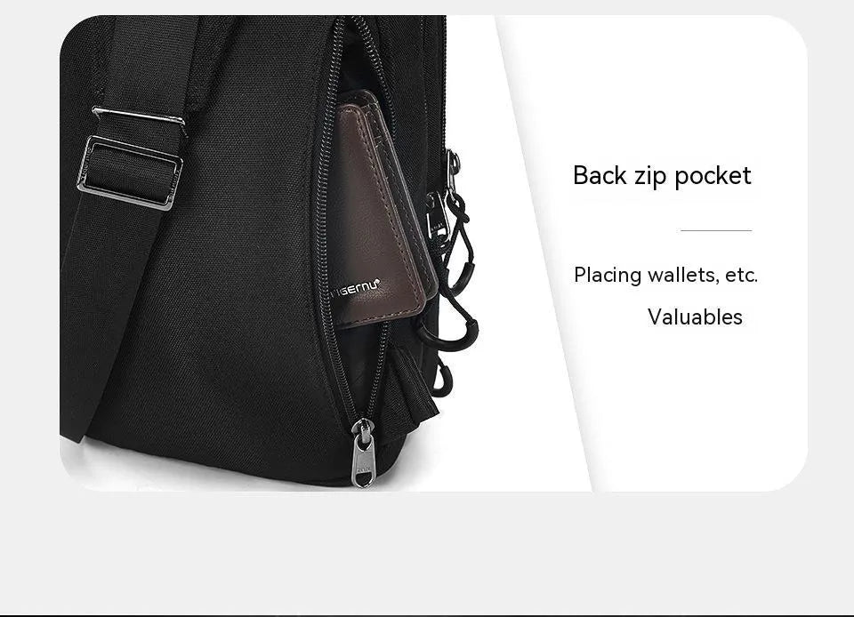 Casual black TPU chest pack with a single shoulder strap, shown in a square vertical shape with a landscape pattern.