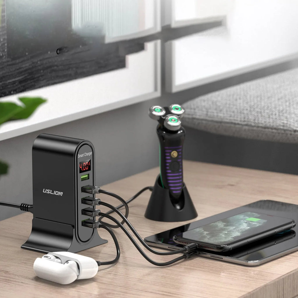Smart LED digital display USB wall charger in black and white colour options