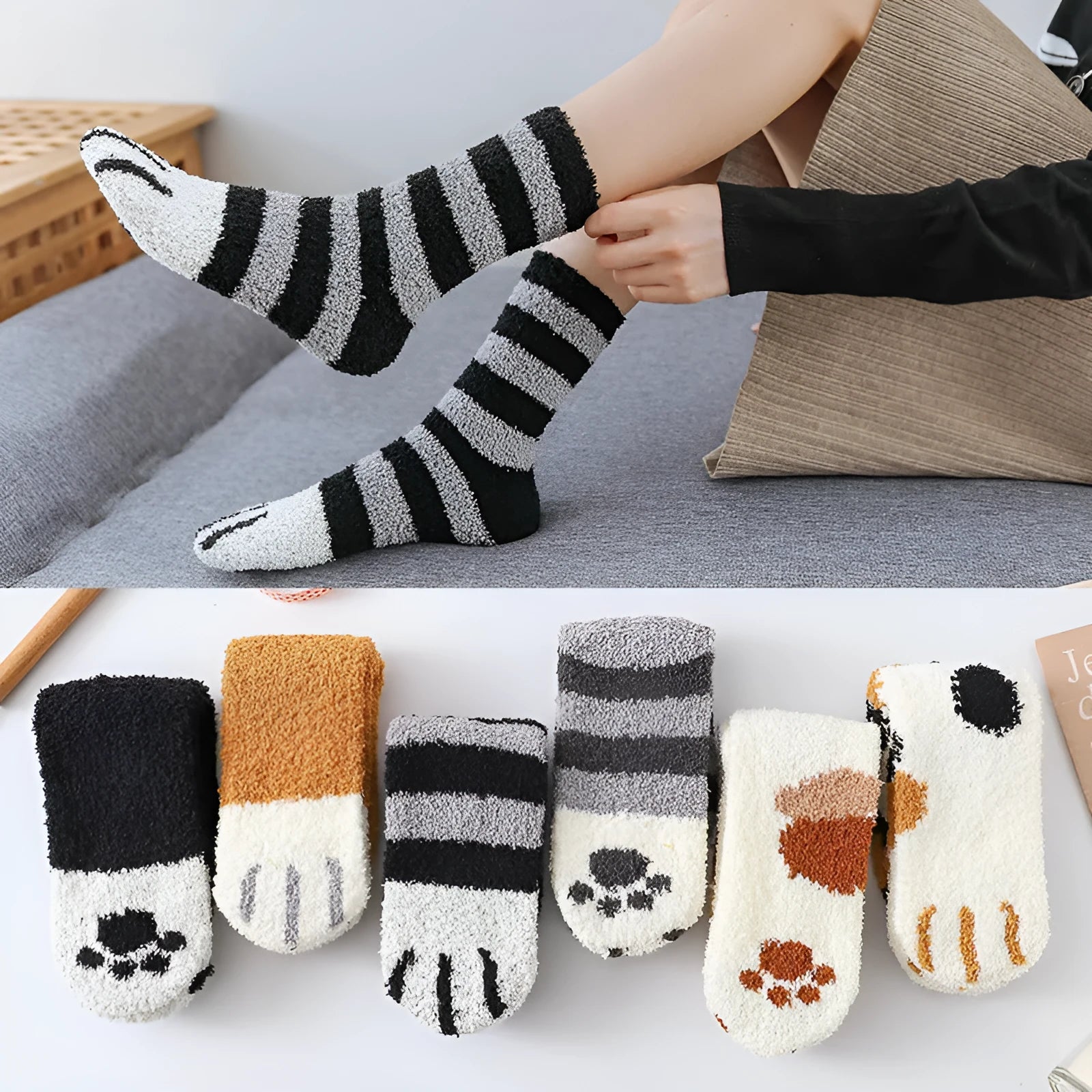House floor socks in black, khaki, grey stripe and dot patterns for indoor use