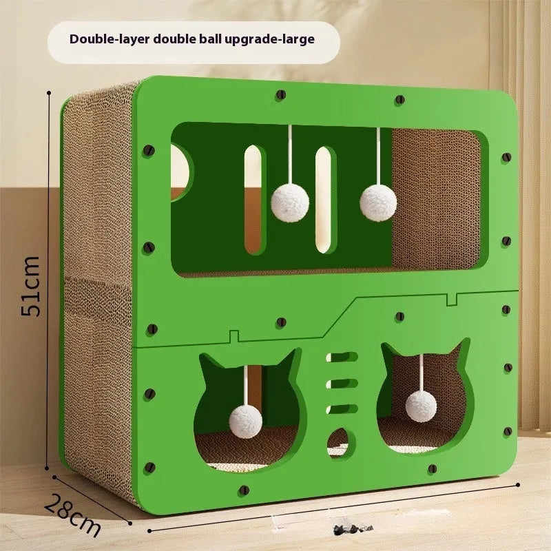 Double layer cat scratching board with built-in nest in owl design style