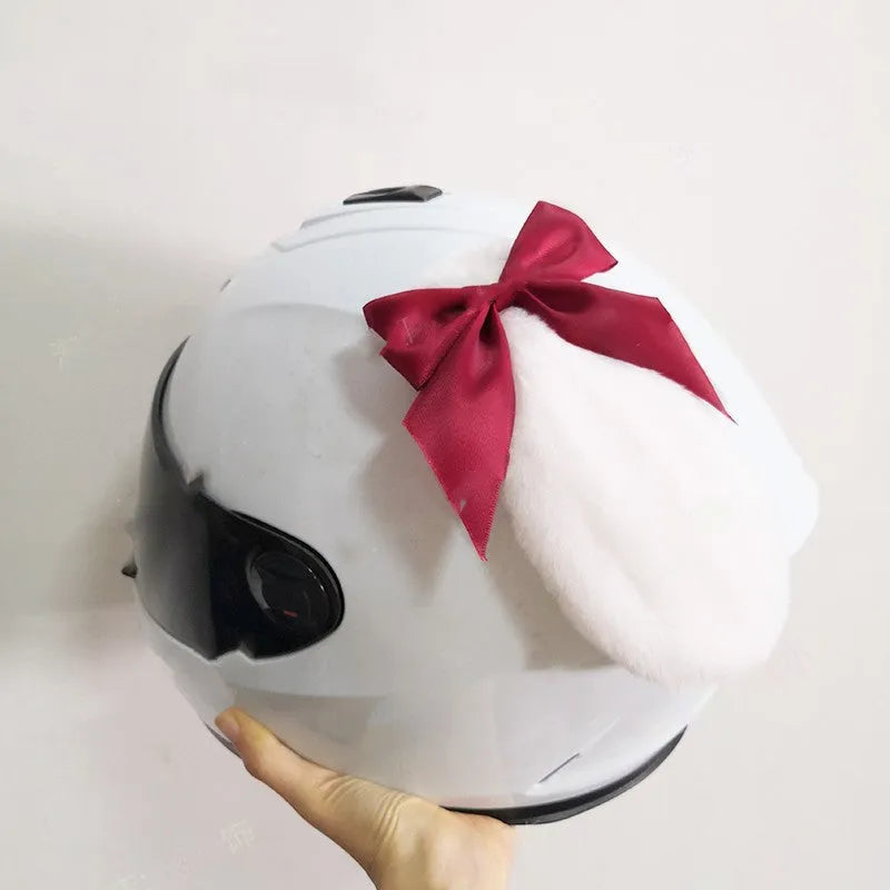 Carbon fibre rabbit ears motorcycle helmet decoration in various colours with bow accessories.
