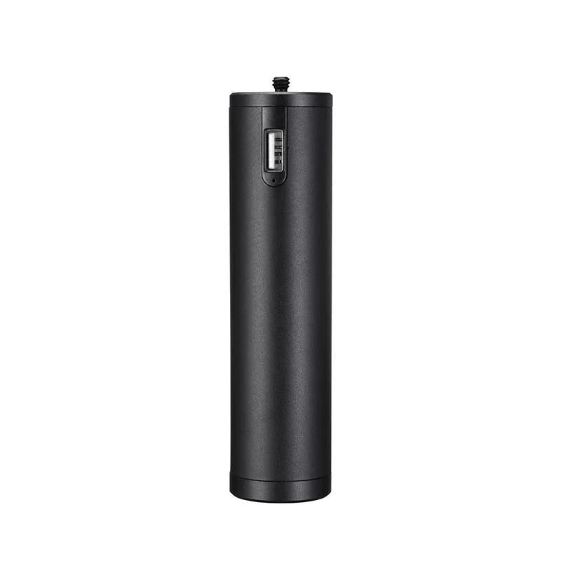Black aluminium alloy portable power bank with a 6800mAh battery capacity, shown with dimensions.