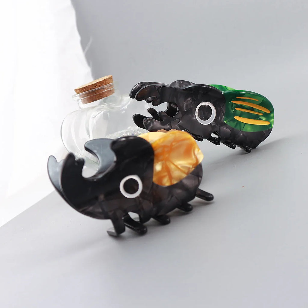 Handmade transparent acetate sheet with cartoon beetle and caterpillar illustrations for biology education