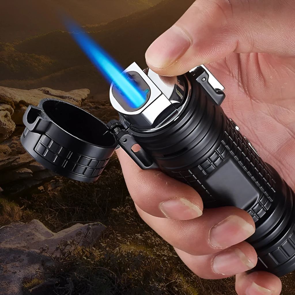 TH727 multifunction waterproof flashlight lighter in metal construction with five colour options