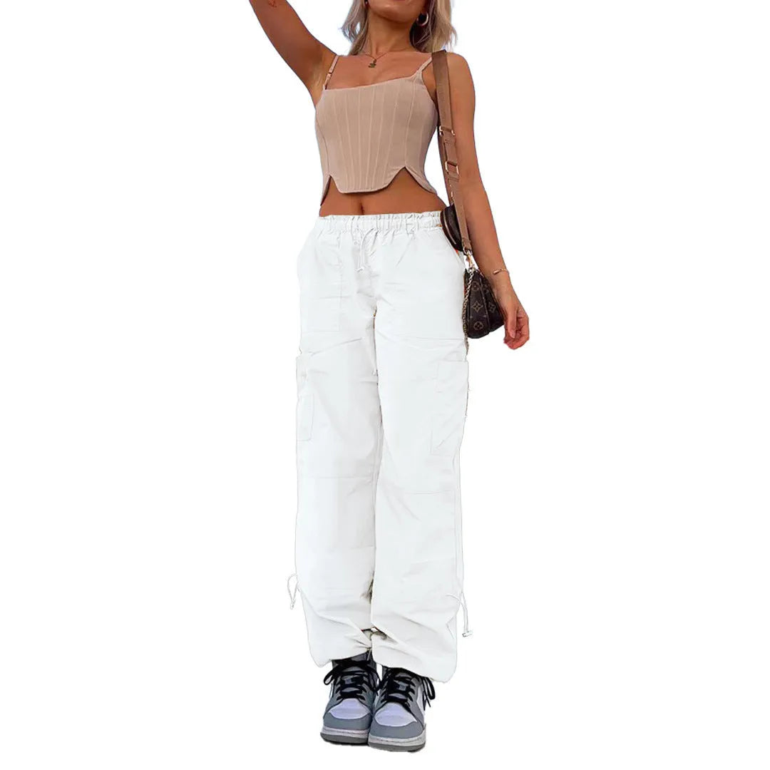 Multi-pocket cargo casual pants in a loose fit, shown in a neutral colour like grey or khaki.