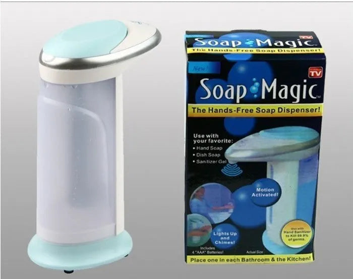 Black automatic liquid soap dispenser with sensor and non-drip spout for touchless operation