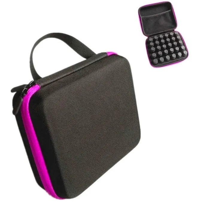 Red EVA essential oil storage bag with 30 open compartments for 15ml bottles.