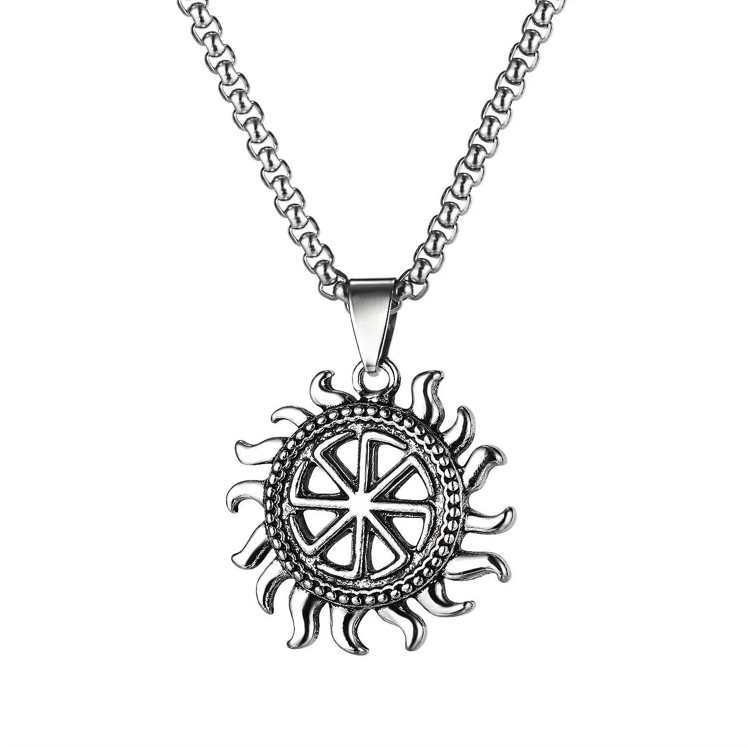 Men's stainless steel necklace with electroplated silver skull pendant in six design variations