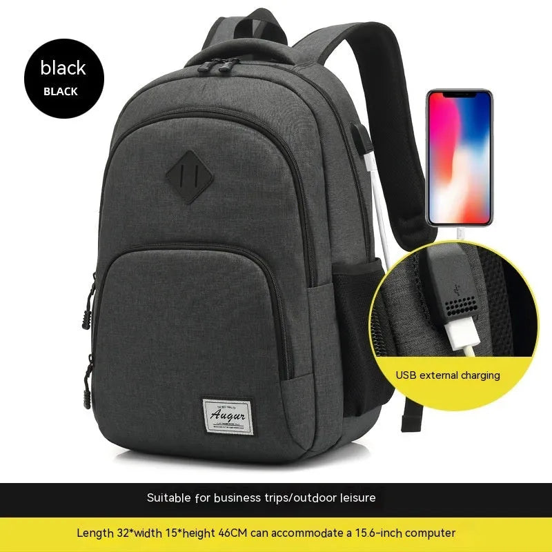 Lightweight nylon backpack with USB charging interface in various grey and black colour options