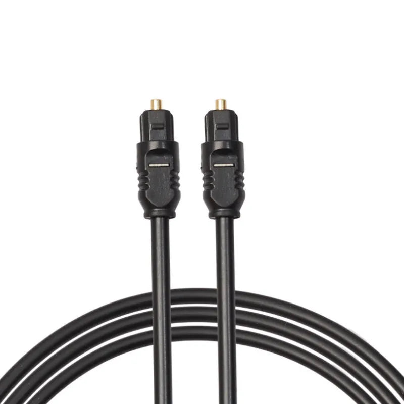 Black Toslink optical audio cable with square connector, 2 metres long