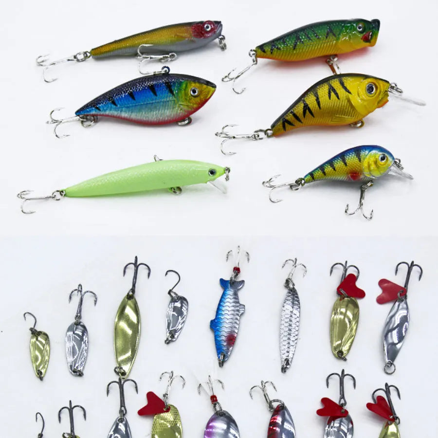 132-piece fishing lure set with full swimming layer lures, soft baits, and hooks in compact case