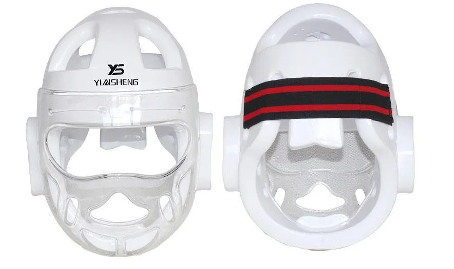 Karate helmet protective equipment for boxing in blue, red, or white colours available in sizes S, M, L, XL