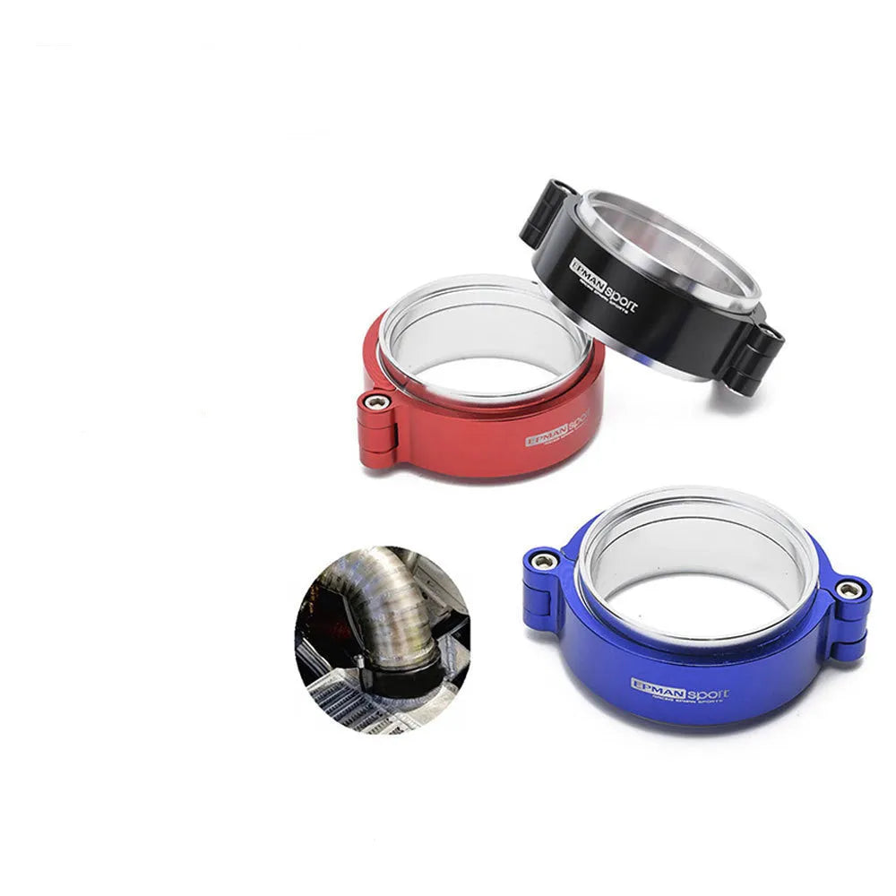 Aluminium fixed movement exhaust clamp for car modification in black, blue, or red colours