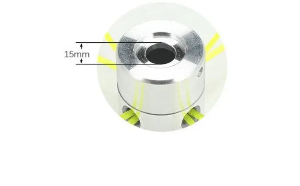 Silver aluminium Luzhu grass trimmer replacement head with four light yellow nylon ropes and a wrench.
