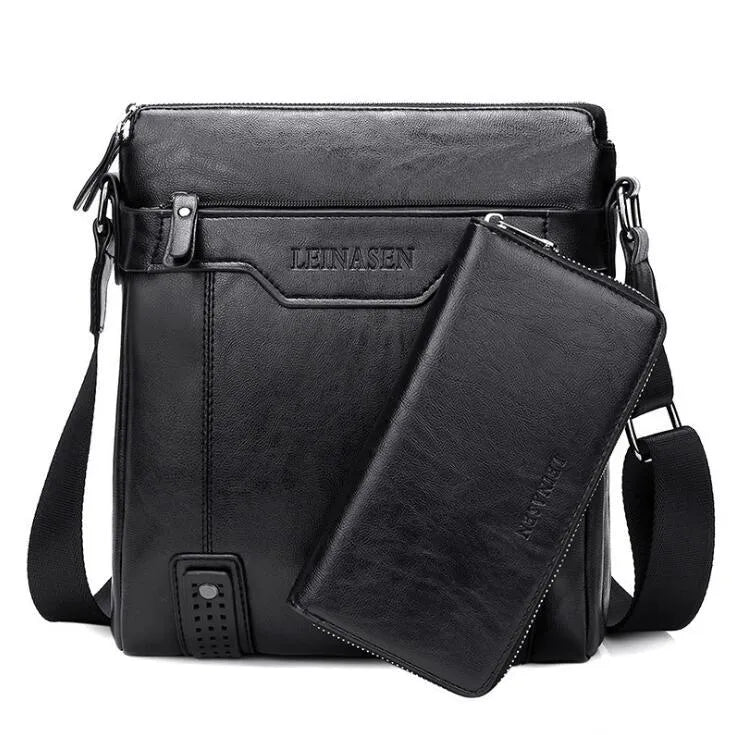 Men messenger bag soft shoulder bag with zipper closure in black colour