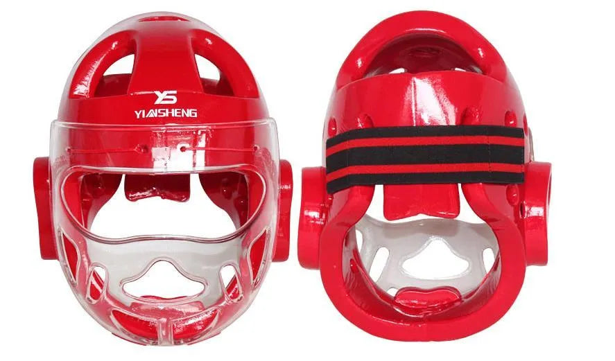 Karate helmet protective equipment for boxing in blue, red, or white colours available in sizes S, M, L, XL
