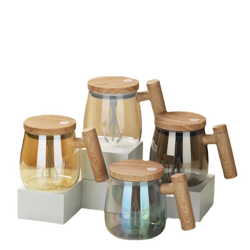 400ml clear borosilicate glass self stirring coffee mug with electric mixing base