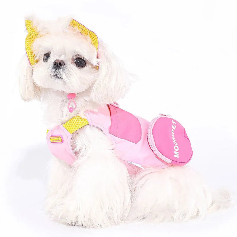 Pink casual pet vest for small dogs on a mannequin, showing the front design.