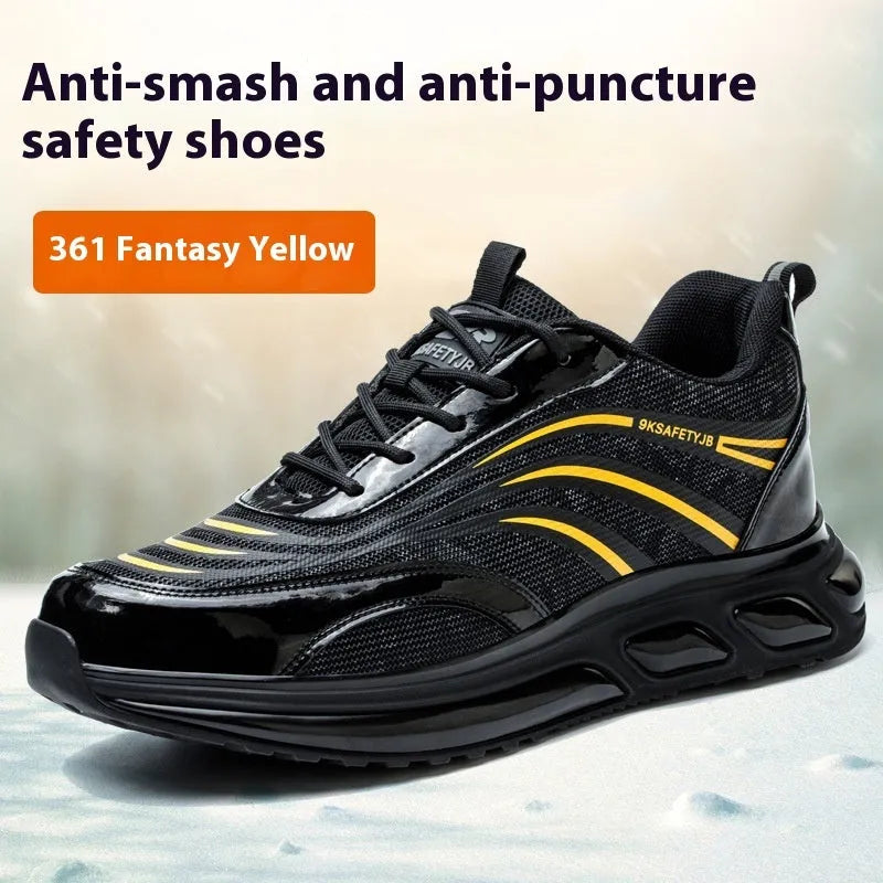 Orange labour protection safety shoes with leather uppers and rubber soles for workplace safety