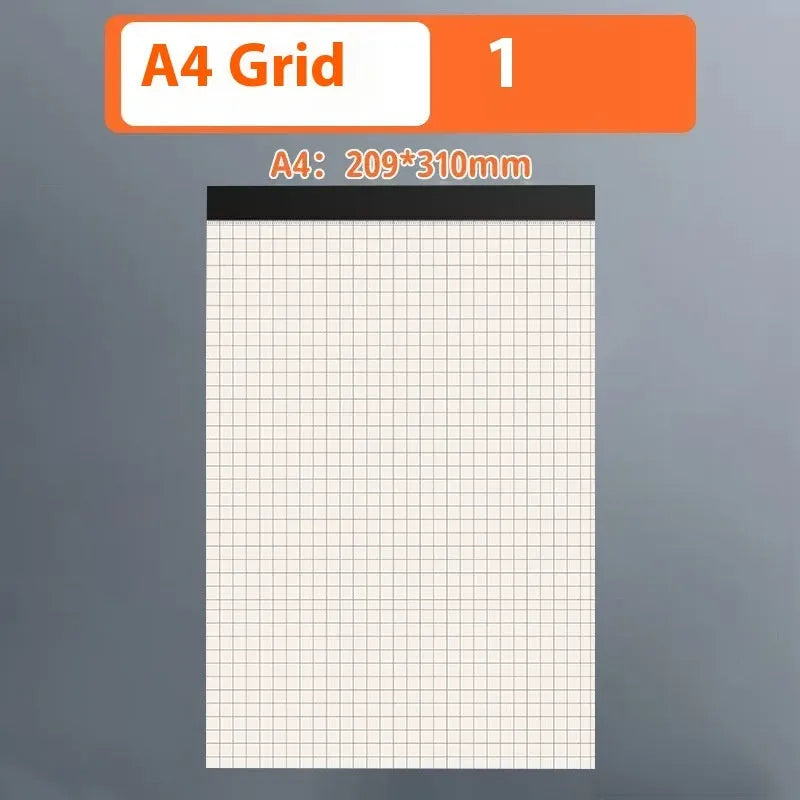 A5 and B5 thick tearable writing pads in blank, grid, and lined ruling styles with 80 sheets.