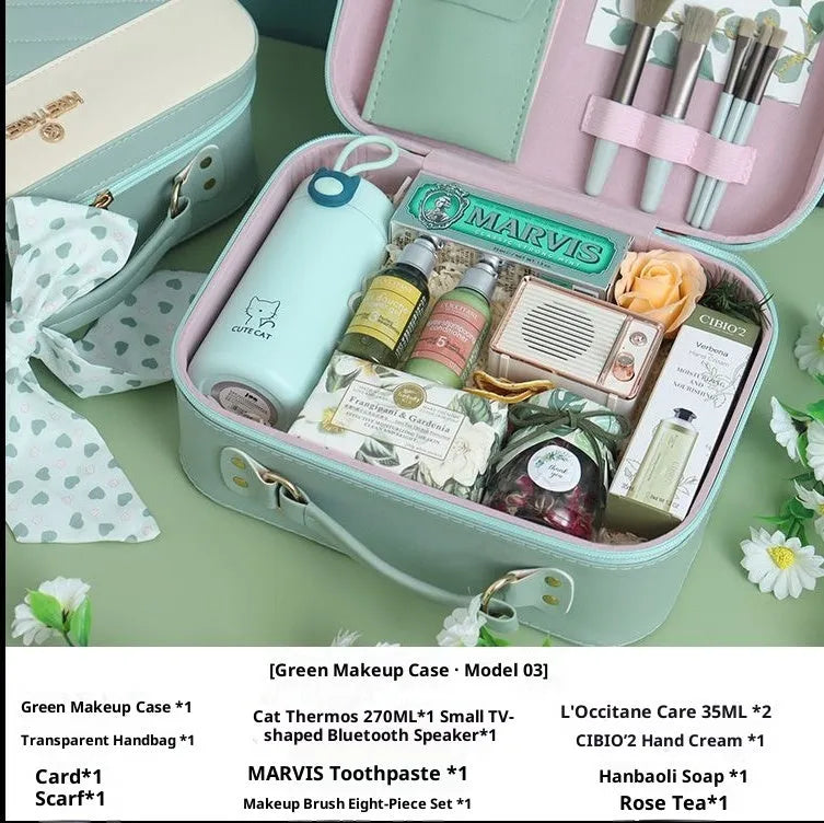 Green leather blind box luggage in business style, set of one piece for kids