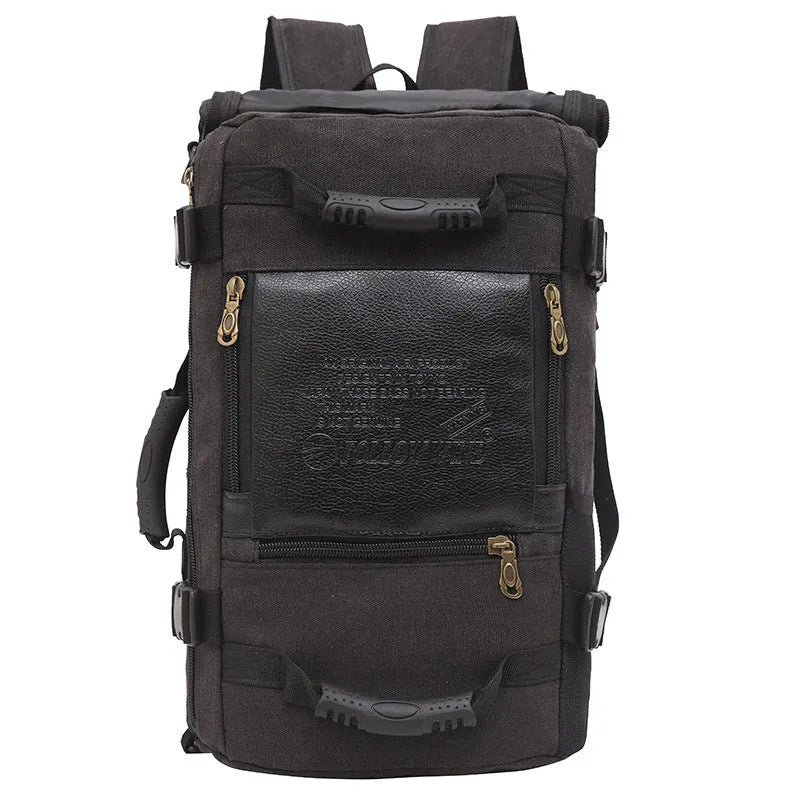 Canvas men backpack with computer pocket, side pocket, and three shoulder straps