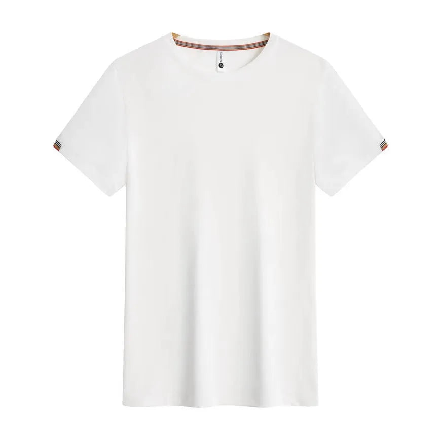 Women's round neck ice-feeling pullover top in black, side view, with smooth mercerised fabric finish