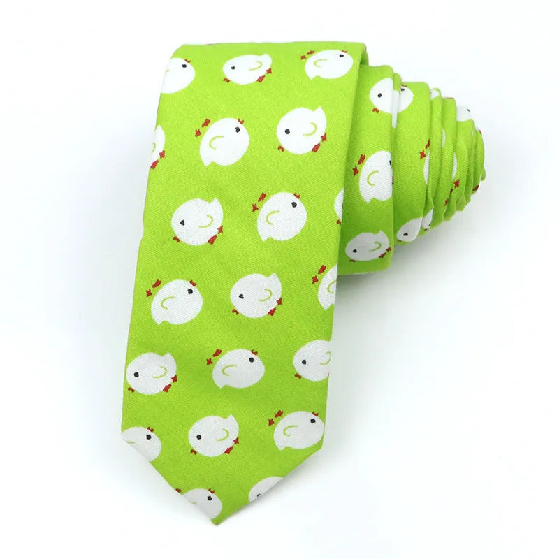Korean style narrow cotton bow tie with cartoon pattern printing and adjustable neck strap