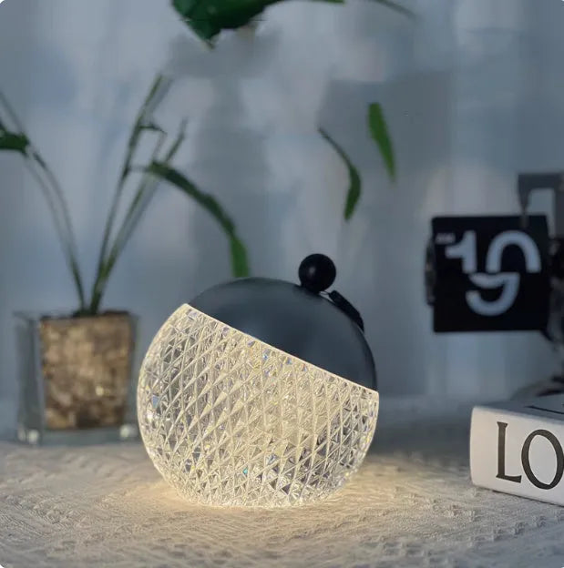 Portable touch dimmable desk lamp in modern minimalist design, 12cm diameter and height