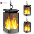 Black solar hanging flame torch LED light for outdoor garden and patio decoration.