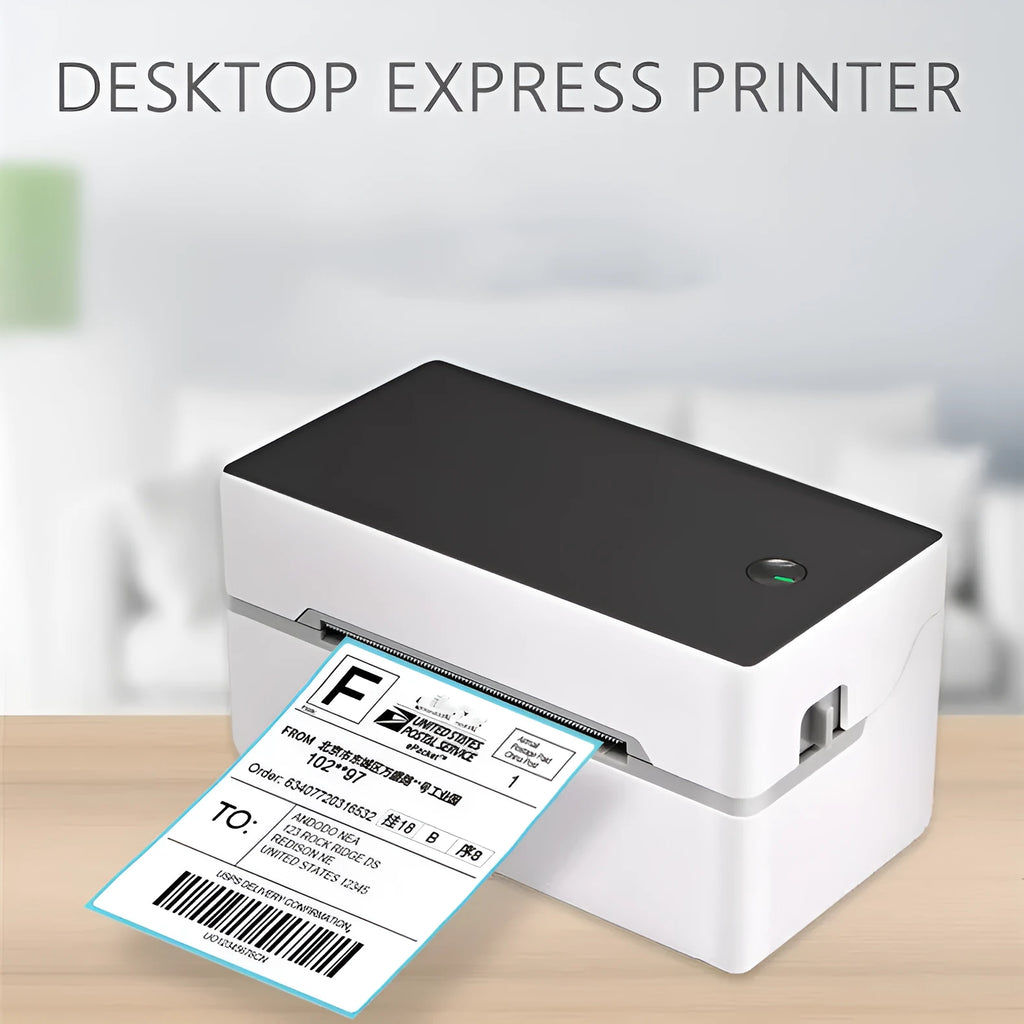 Thermal label printer with Bluetooth and USB connectivity, compact size 16x8x8 cm, printing paper width 40-80 mm