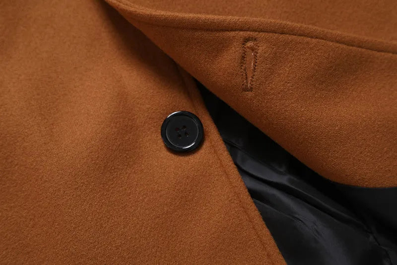 Solid-colour khaki form-fitting woolen coat for men, autumn layering, sizes S-XXXL