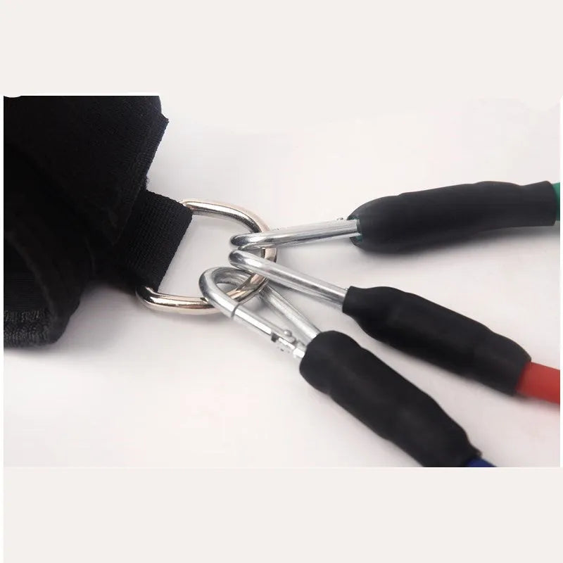 Black taekwondo training pull rope set for leg conditioning and explosive force development.