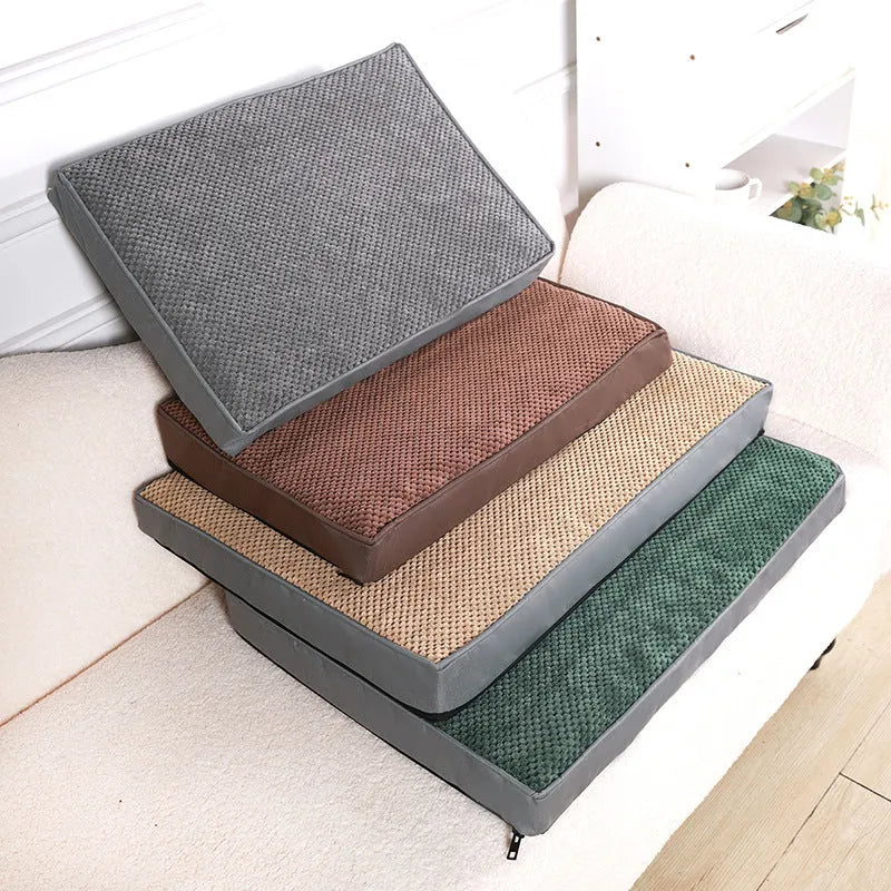 Pet memory foam mat for small medium large dogs in grey colour with removable washable cover on floor