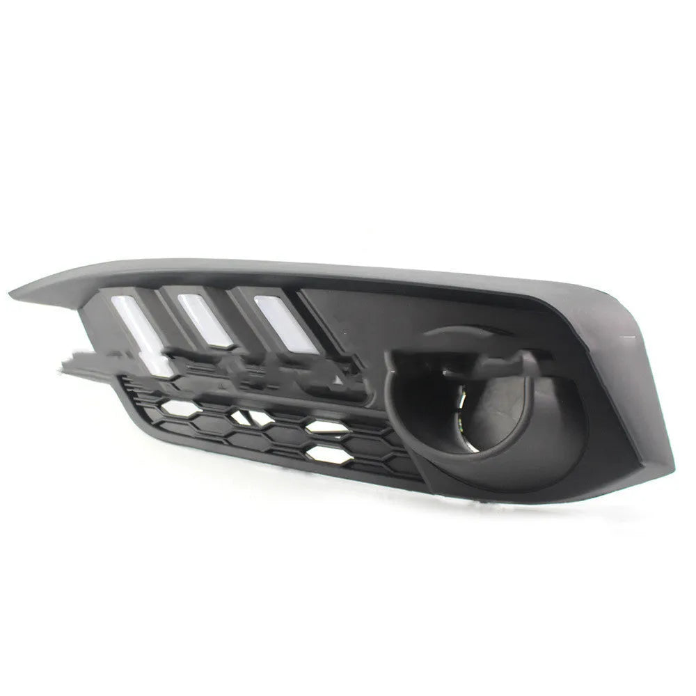 Mustang Civic LED daytime running lights with black housing emitting white blue yellow light