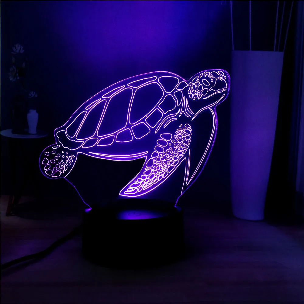 3D LED turtle night light with acrylic construction and sixteen colour lighting options