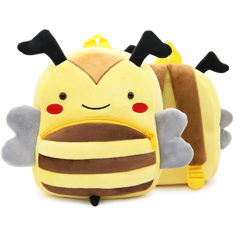 Plush animal backpack for children with zipper closure measuring 26x24x10cm