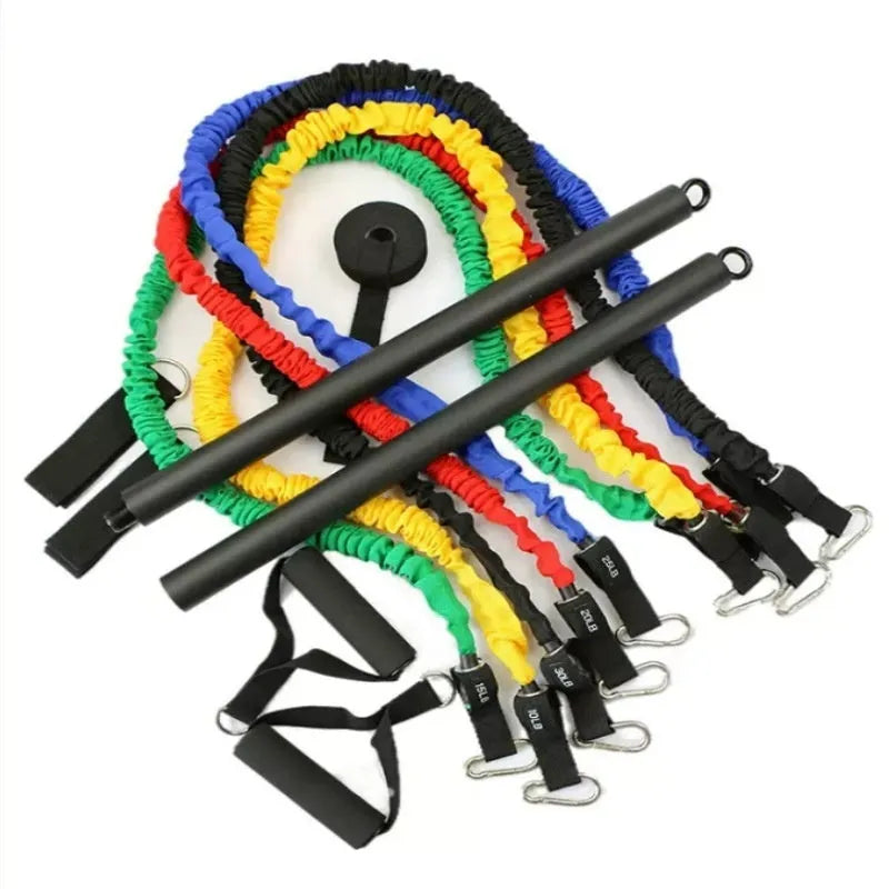 Two-segment push and pull fitness stick with rope attachment for resistance training